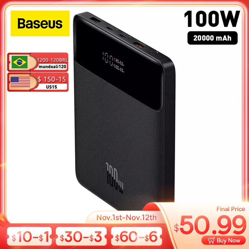 Cena Baseus PD 100W Power Bank Szybkie ładowanie 20000mAh Cyfrowy Wyświetlacz Mocy Bank Przenośna Bateria Zewnętrzna Do Laptopów Telefony Komórkowe Kup Baseus PD 100W Power Bank Szybkie ładowanie 20000mAh Cyfrowy Wyświetlacz Mocy Bank Przenośna Bateria Zewnętrzna Do Laptopów Telefony Komórkowe