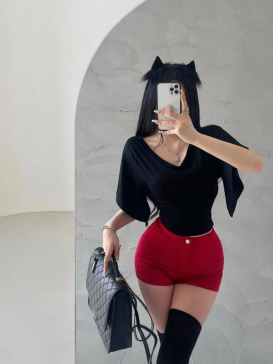 Desire Сексуальная футболка с откидным воротником на одно плечо морщинистая