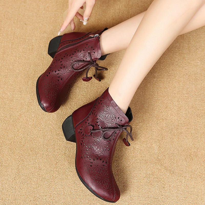 

2022 NEW Retro Shoes Women Boots Genuine Leather Zip Round Toe Handmade Concise Leisure Sewing Ankle Platform Boots