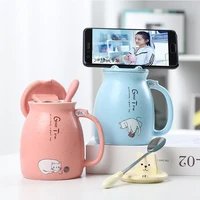 mugs cup ceramic cartoon cute girl mug with cover spoon scented tea breakfast milk home with mobile phone holder