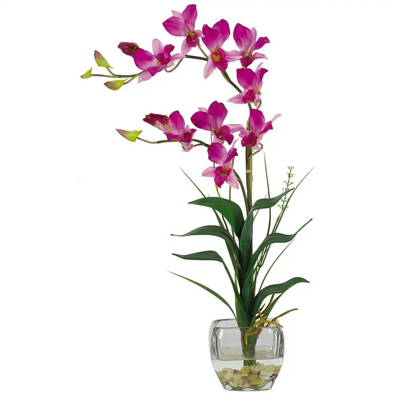 

Dendrobium Artificial Flowers with Glass Vase, White