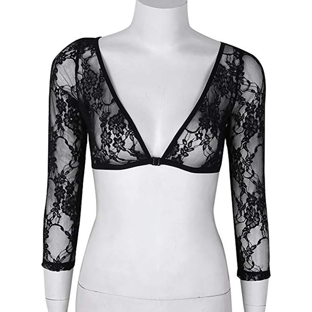 

Summer Women Lace Floral Embroidery Blouses Shirt Ladies tops Sexy mesh Blouses Transparent Elegant See-through Black Shirt