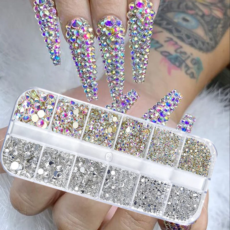 

Nail Art Rhinestones Kit 2880pcs Nail Gems AB Flatback Glass Crystal Rhinestones Nail Art Decoration Accessories Parts Stones