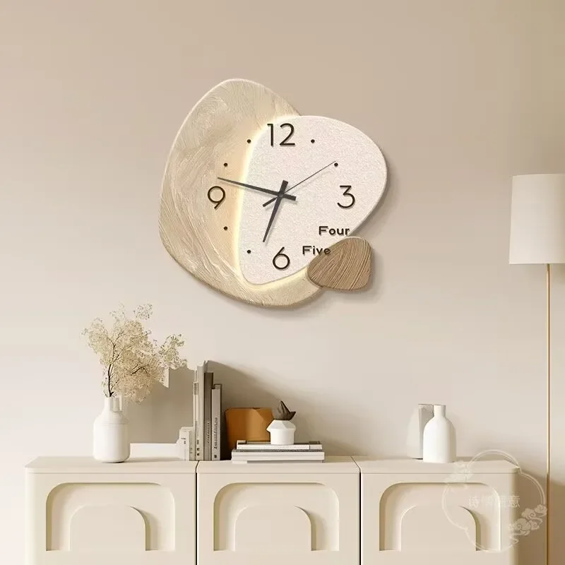 Необычные Украшенные настенные часы для семейной спальни беззвучные кремовые