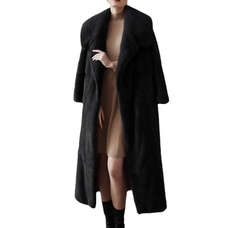 Winter Fur Warm Large Size Medium Length Solid Color Fur & Faux Fur Women New Casual Long Sleeve Temperament Women Fur coat Y56