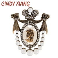 cindy xiang vintage baroque rhinestone antique brooch pins for women beautiful lady head pearls brooches jewelry accessories
