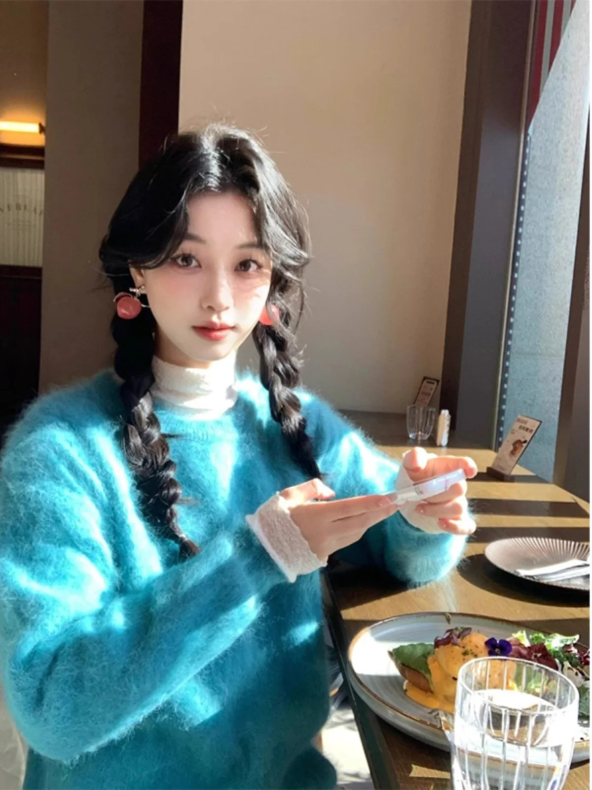 Blue Faux Mink Velvet Pullover Sweater Women Winter Thick Soft Glutinous Milk Fufu Loose Lazy Furry Knit