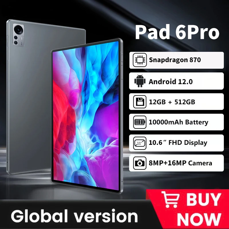 

Планшет 6 Pro на Android 12, процессор Snapdragon 870, экран 11 дюймов, 12 Гб + 512 Гб