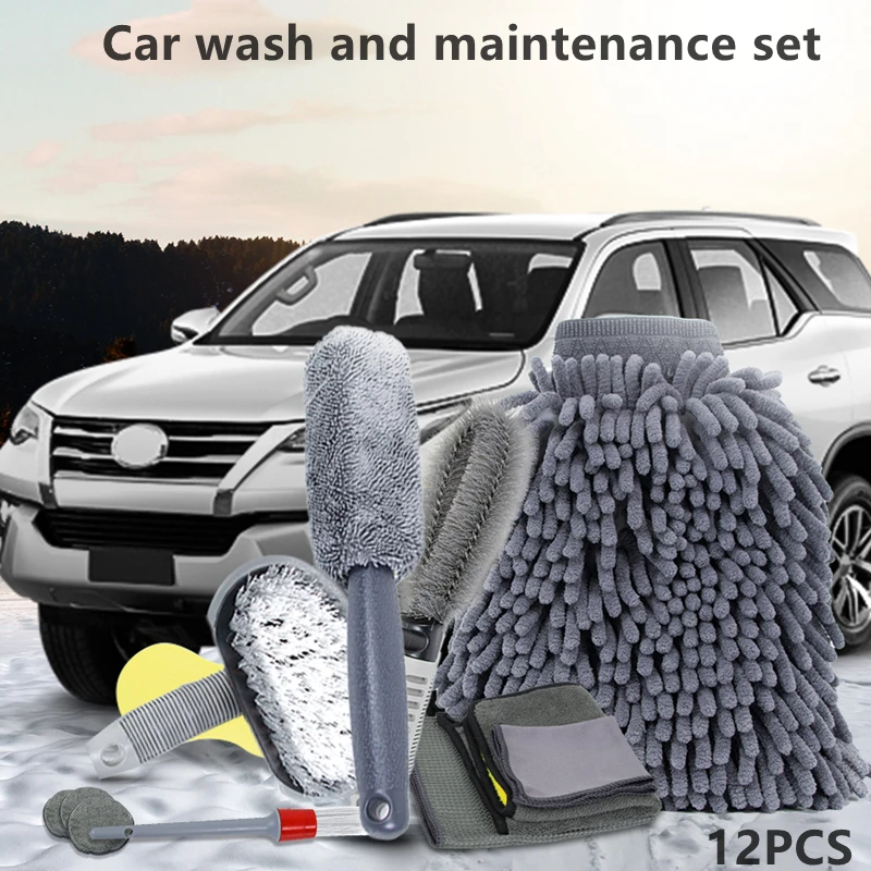 

Car Cleaning Kit Wash Sponge Wheel Brush Cleaning Mitt Towels Glove Car-Detailing Wash Tool Set 12pcs Car Washing Accessories