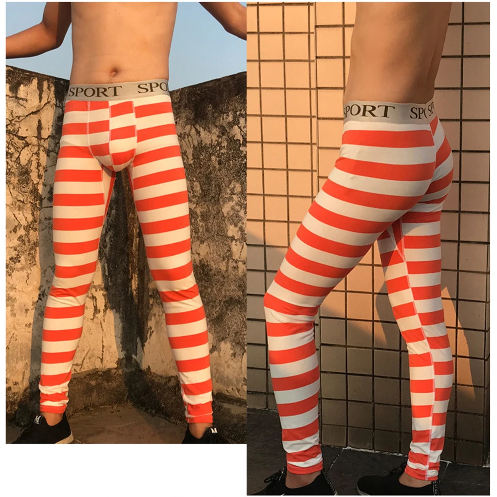 Thermal Mens Underwear Leggings Long M-2XL Pants Slim Striped Tight Warm Winter Autumn Base Layer Cocktail Evening