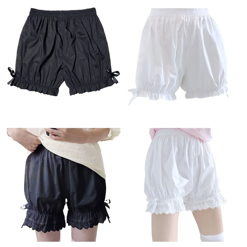 

Women Vintage Victorian Gothic Bloomers Ruffled Lace Trim Pumpkin Shorts Cute Sweet Bowknot Loose Maid Security Safety