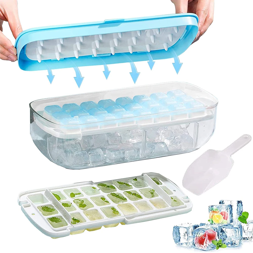 

Storage Bar Press Tray Mold Cube Making Silicone Kitchen Creative Lid Type Ice Ice Cubic Box With Gadgets Square Maker Container