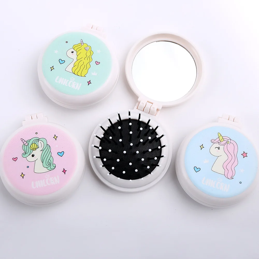 

Cute Unicorn Air Cushion Comb Head Massage Hairdressing Comb for Women Girls Mini Cartoon Air Bag Combs with Make Up Mirror 1pcs