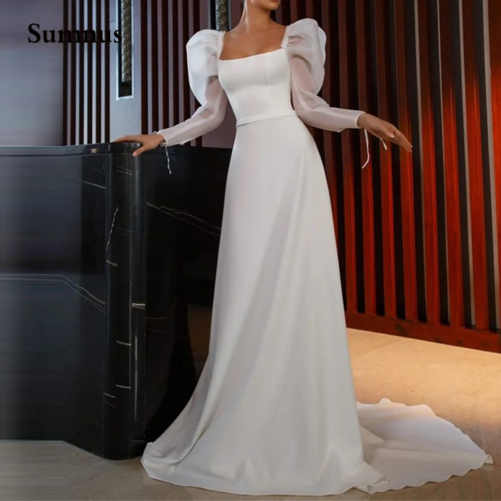 

Sumnus Romantic Ruched A Line Organza Wedding Dress Sweep Train Long Sleeves Empire Bridal Gowns With Back Zipper Plus Size