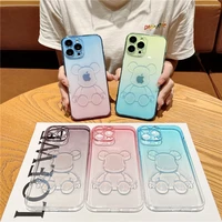 rainbow gradient bear case for iphone 13 pro max 12 cutetransparent silicone lens cover for iphone 11 xr 7 8 plus xs max cases