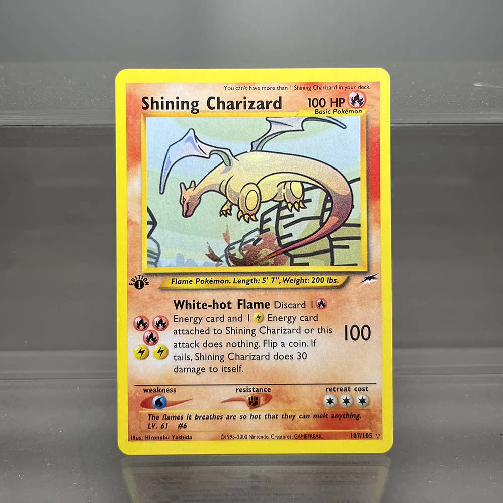 Фото Neo Destiny Charizard PTCG, одна коллекционная карта, 1-е издание, 1996, тирангированная карта Генгар, PKM, прокси-карты, игрушки, подарки №2