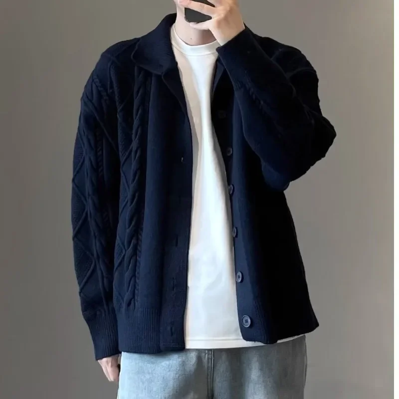 Осень-зима 2024 вязаный кардиган мужской свободный крой универсальный теплый