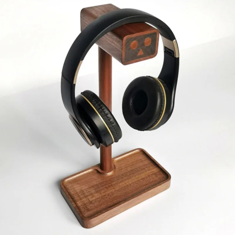 

Black Walnut Wood Headphone Stand Wooden Universal Gaming Headset Display Shelf Holder Desktop Storage Bracket with Storage Tray