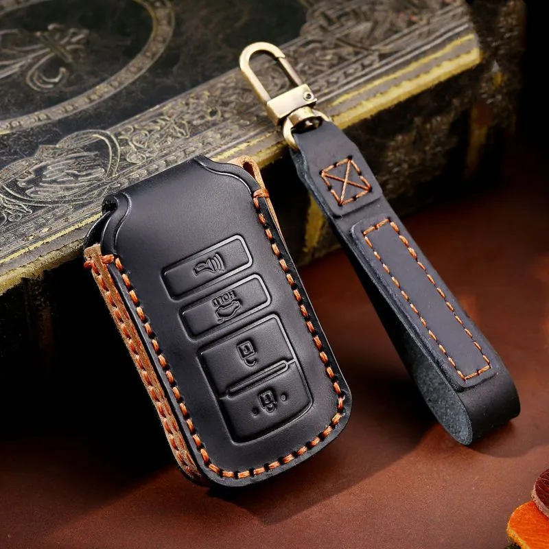 

Genuine Leather Car Key Fob Cover Case Cadenza Smart Remote Holder Shell Protector for Kia Sorento K900 K9 K7 K04 2017 2018 2019