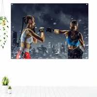boxing girls athletes fight sports workout tapestry wall chart canvas painting gym decor inspirational poster banner flag mural
