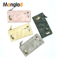 women long wallet cute zipper coin purse ladies clutch bag embroidered cartoon cat card holder money package handbag girl gift