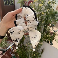 new fashion korea black border floral bow large intestine scrunchie high sense ribbon hair band for woman girls