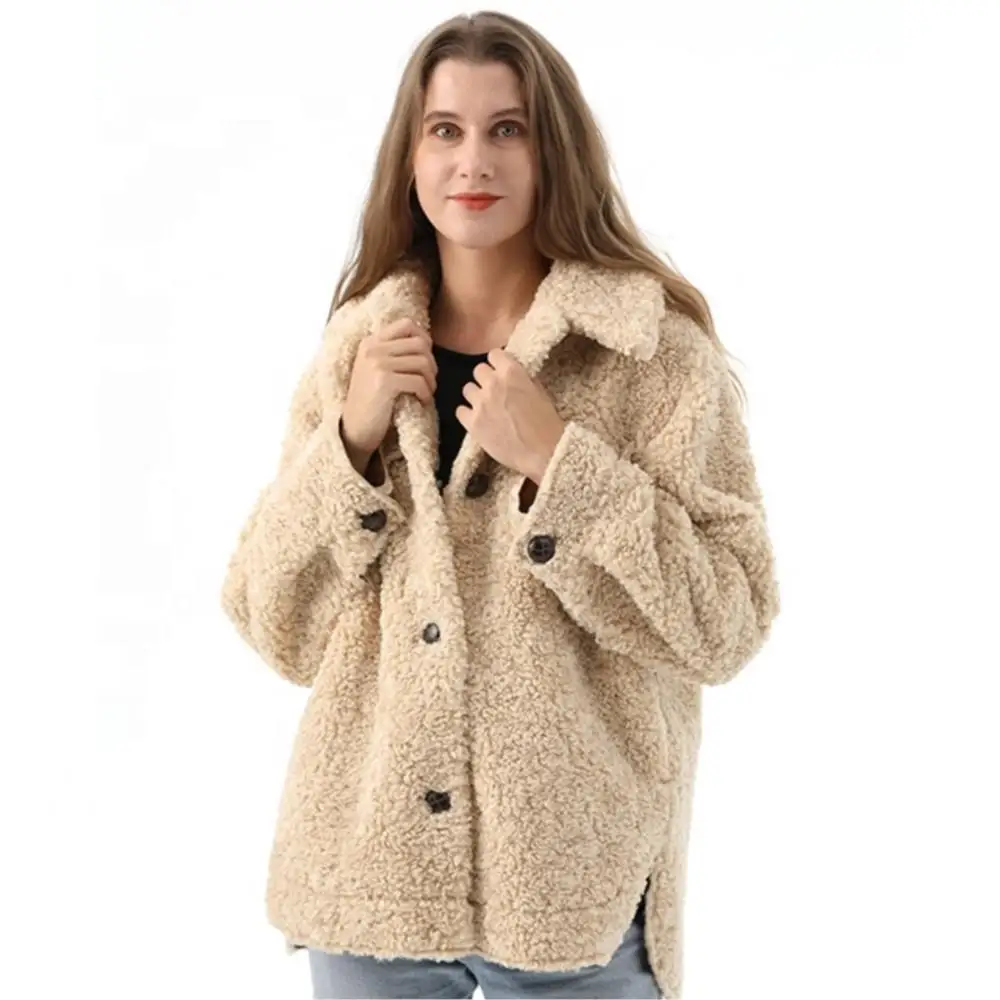 Women Winter Warm Real Fur Coat Thickened Button Lapel Pure Color Jackets Fashion Leisure Teddy Fleece Luxury Woman Fur