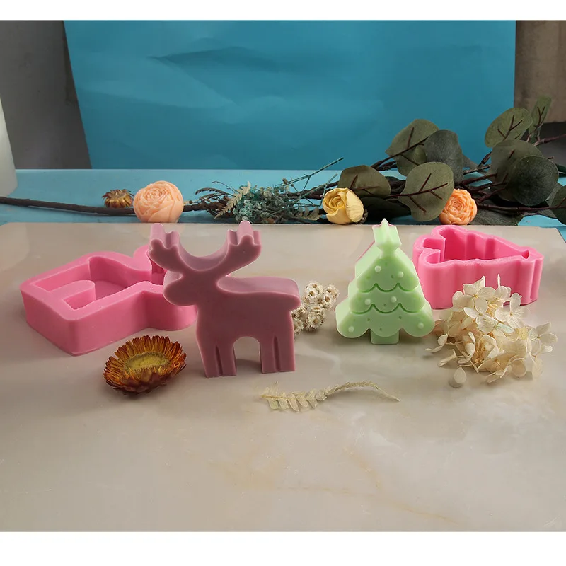 Chocolate Mold  Christmas Series Elk Christmas Tree Incense Candle Making Tools Silicone Mold  Silicone Mold Cake