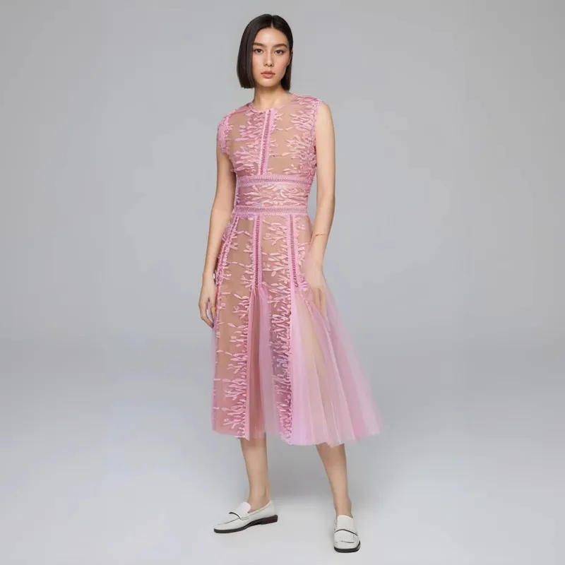 Сказочное платье 2024 модное романтичное Сетчатое для отпуска с вышивкой