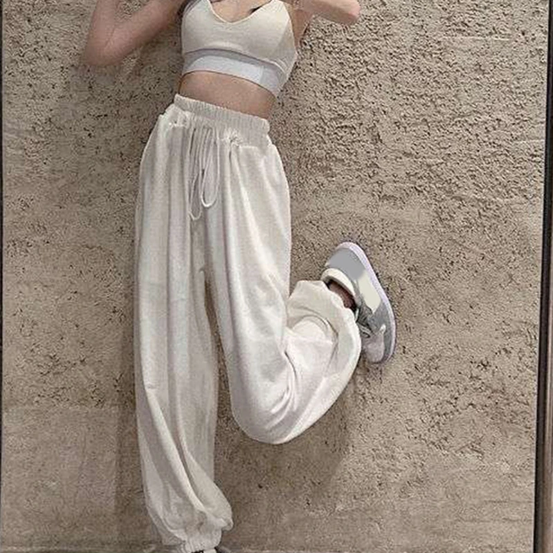 

Women White Jogging Sweatpants Korean Fashion Sports Pants Casual Harajuku Wide Joggers Trousers Ankle-length