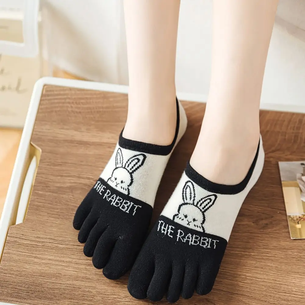 

Эластичные короткие носки с цветочным принтом и пятью пальцами, нескользящие носки с изображением кролика, носки с пятью пальцами, носки-лодочки, женские Чулочно-носочные изделия