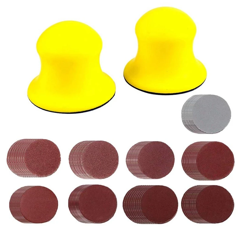 

New 2 Pack 3 Inch Hook And Loop Hand Sanding Block Round Sanding Pad Hook Backing Plate With 90Pcs Sander Disc