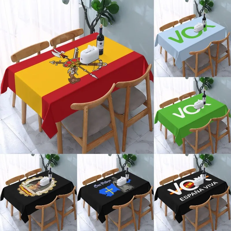 

Rectangular Oilproof Spanish Bull The Flag Of Spain Table Cover Elastic Patriotic Table Cloth Backed Edge Tablecloth for Picnic