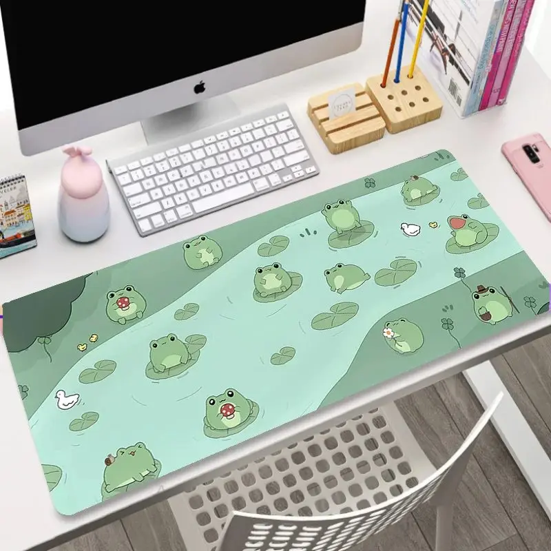 Фото Коврик для мыши Kawaii Frog для ноутбука, большой коврик для мыши для настольного ПК XXL, милый игровой коврик для мыши в стиле ретро, Мультяшные коврики в эстетике Cozi Lofi №1