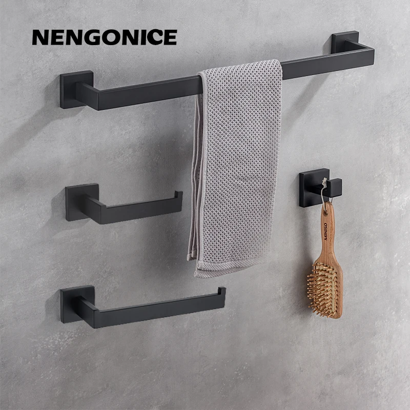 

Bathroom Hardware Set Bathroom accessories Black Robe Hook Towel Rail Bar Rack Bar Shelf Tissue Paper Holder Toothbrush Holder