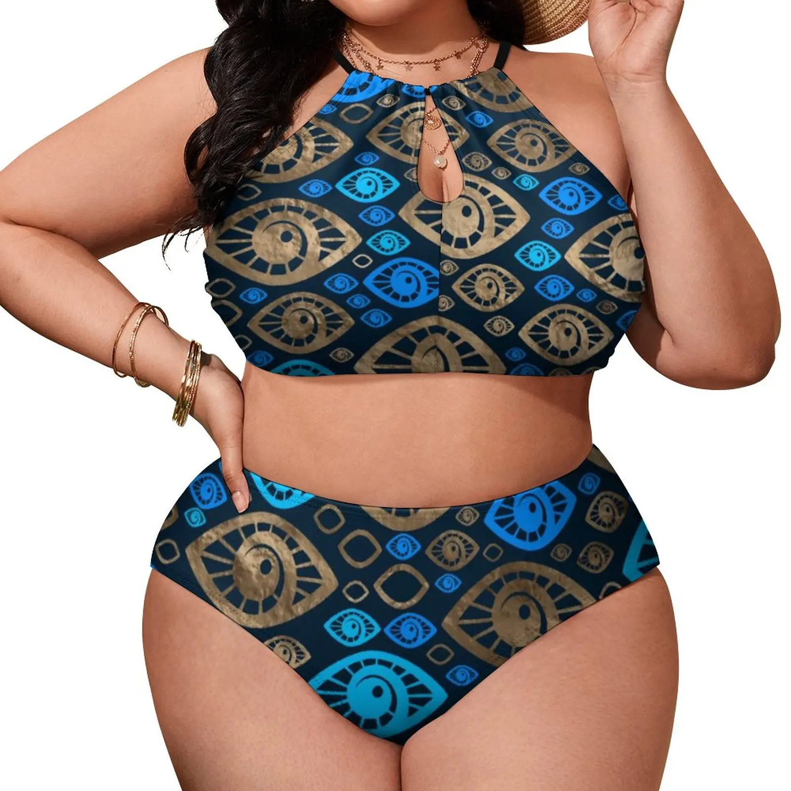 

Купальник бикини с эффектом пуш-ап и золотым принтом, размеры до 4XL