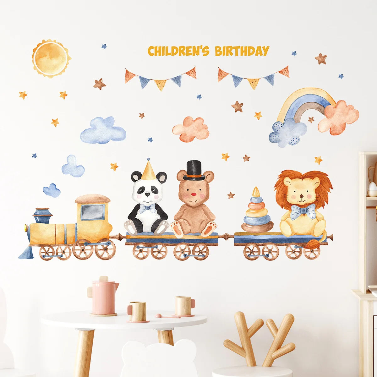 Цирковые самоклеящиеся настенные наклейки в виде детских животных паровой поезд