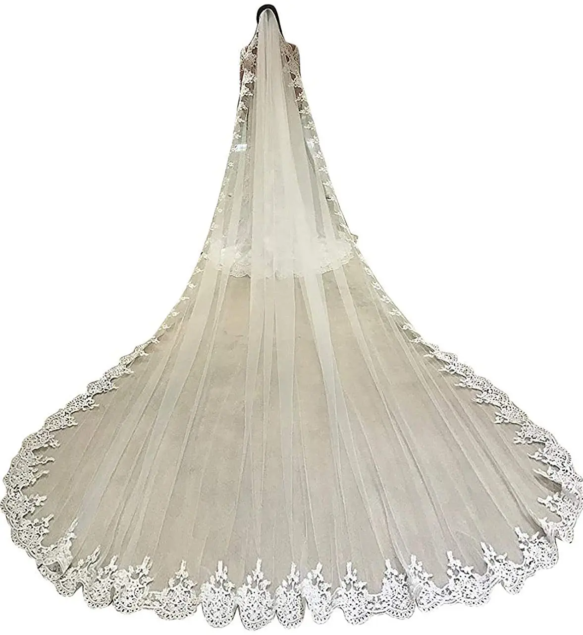 

Lace Appliques Tulle Long Cathedral Wedding Veils Lace Edge Bridal Veils 3 Meters Veu De Noiva Wedding Accessories