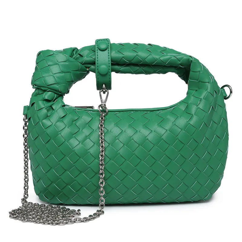 

2023 New Fashion Hand woven Bag Luxury Woven Sling Shoulder Bag Women's High Quality PU Knot Handbag with Chain