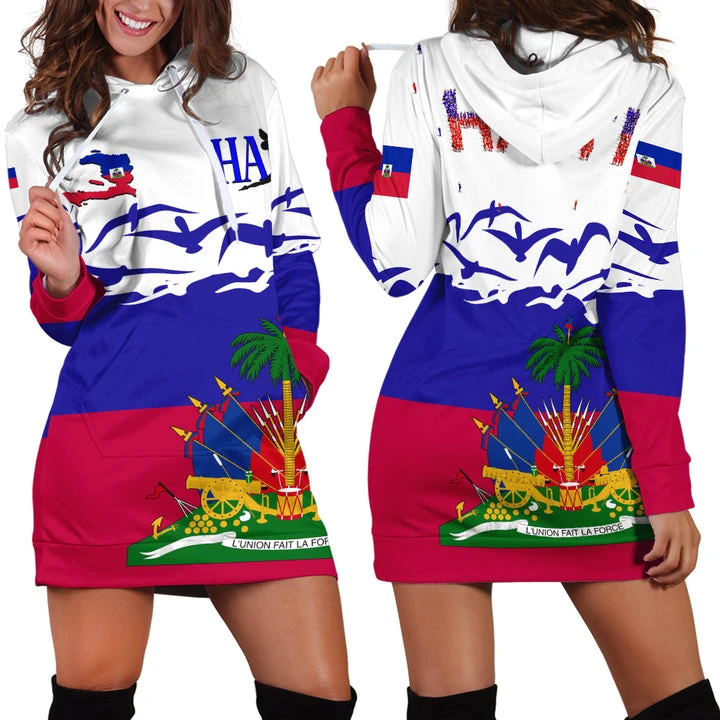 

NewFashion Flag Caribbean Sea Haiti Island Retro Harajuku 3DPrint Funny Pullover Casual Sexy Women Hoodie Dress