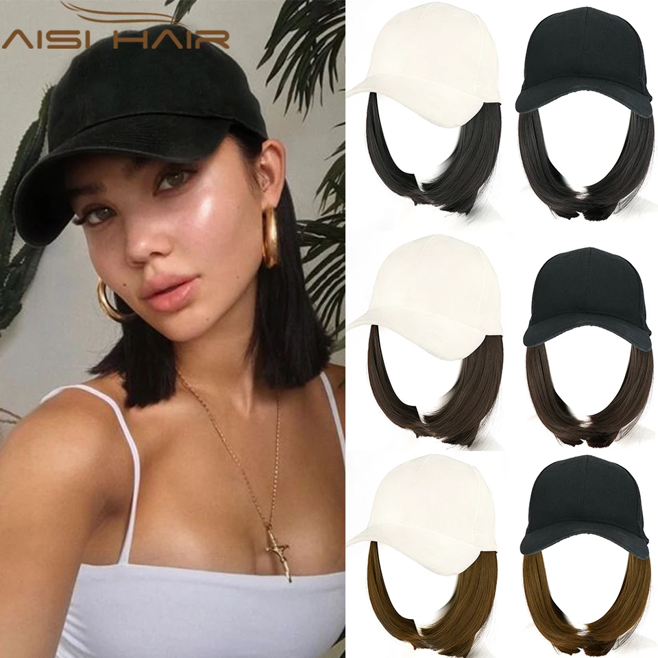 

AISI HAIR, короткий волнистый бейсбольный парик, синтетический парик, черный, белый цвет, регулируемая бейсбольная кепка с волосами