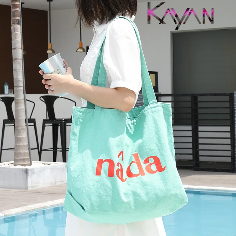 2022 Causal Korean Literay Women's Canvas Bag Large Letter Print Shoulder Bag Ladies Simple Shopping Beach Bag Female Student