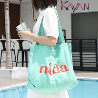 2022 causal korean literay womens canvas bag large letter print shoulder bag ladies simple shopping beach bag female student