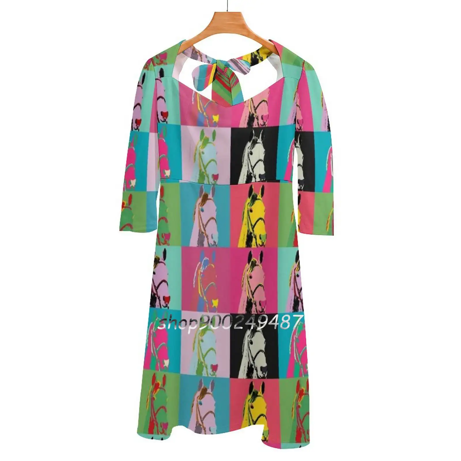 

Lady'S Secret Square Neck Dress Sweet Summer Dress Women Elegant Halter Print Dress Easel Goer Racehorses Horse Racing