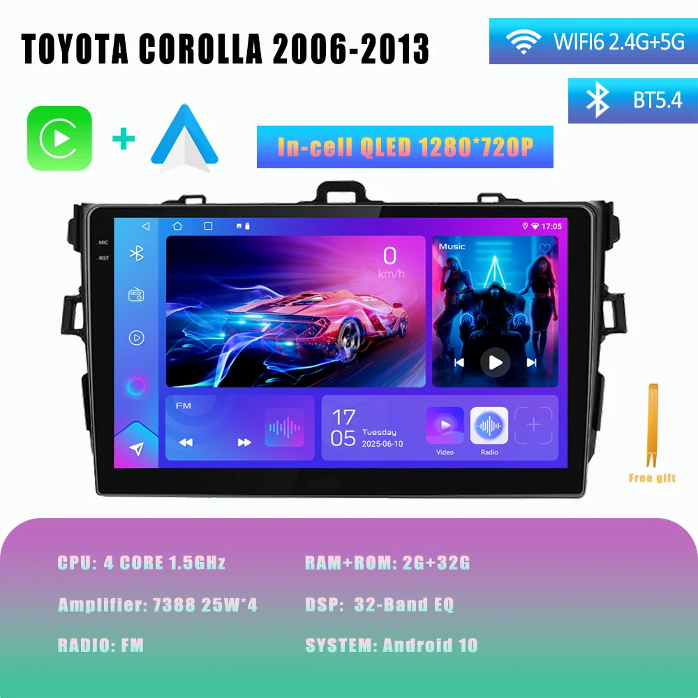 

Carplay Android Auto для Toyota Corolla 2006, 2007, 2008, 2009, 2010, 2011, 2012 2013, авторадио, мультимедийный видеоплеер, GPS, Android