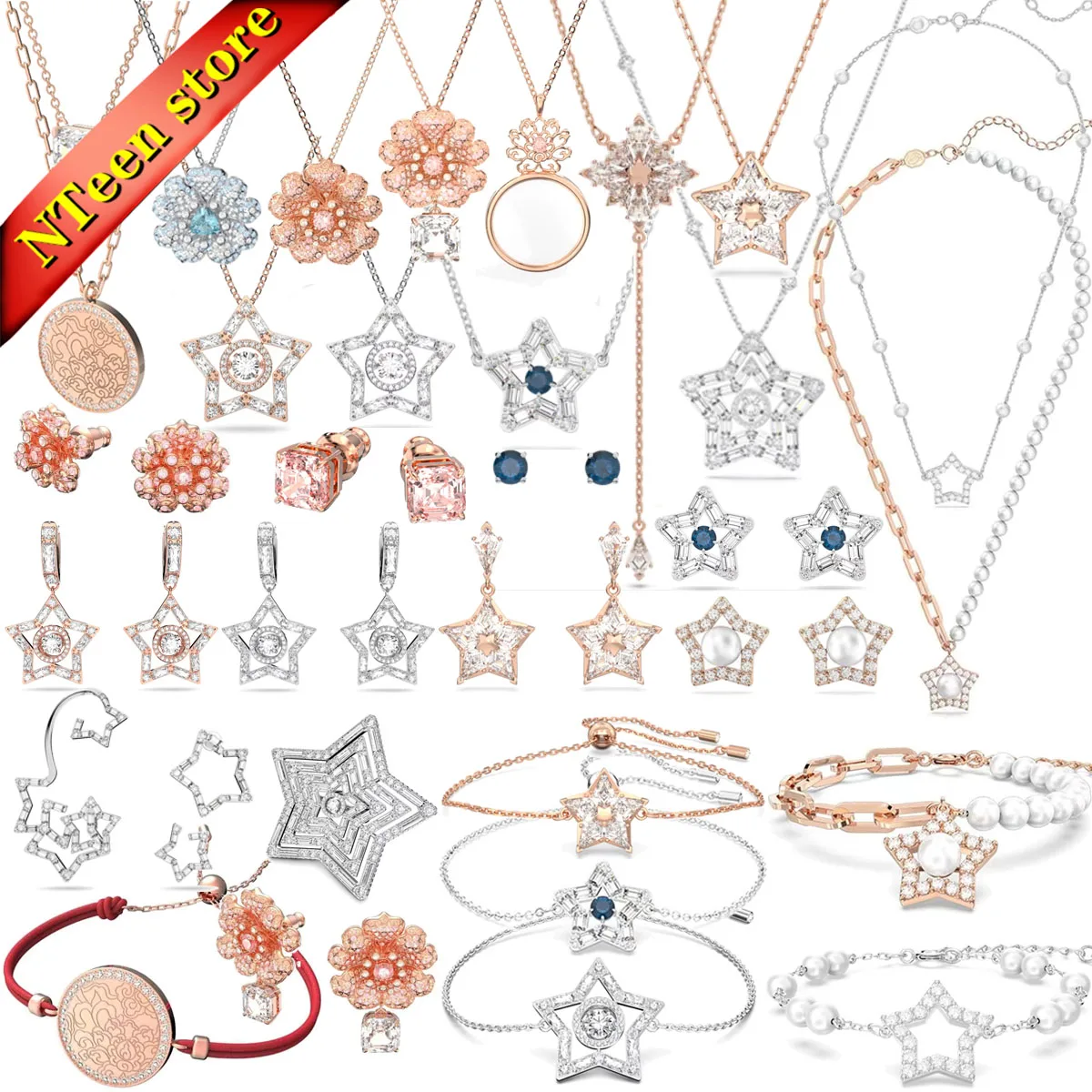 Swa-Conjunto de joyería alta Original para mujer, collar, pendiente, pulsera, regalo romántico, clásico, estrella de cristal, 2022