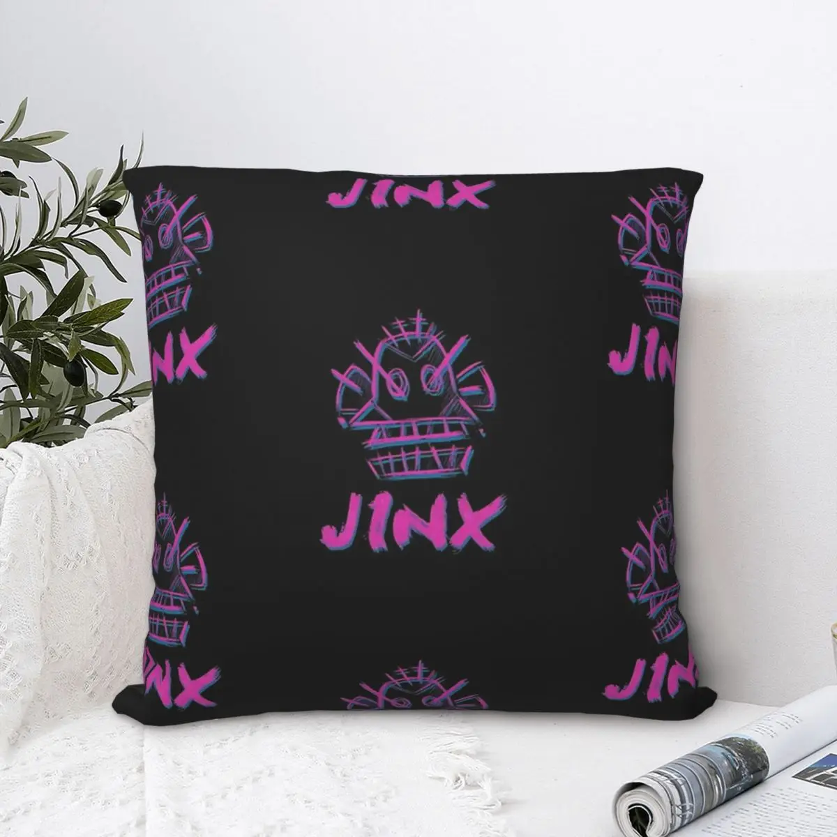

Jinx Logo Pillowcase Arcane League of Legends Backpack Cushion For Livingroom DIY Printed Chair Coussin Covers Decorative