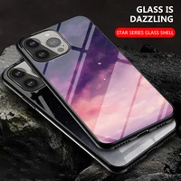 painted glass phone case for iphone 14pro max 13pro 12mini 11 8plus 7 6s 6plus xr xs protective case starry sky luxury tpu funda