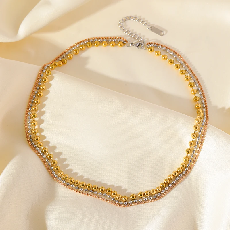 GANEMLY из нержавеющей стали 316L 3 цвета слоя цепочка бисера ожерелье для женщин