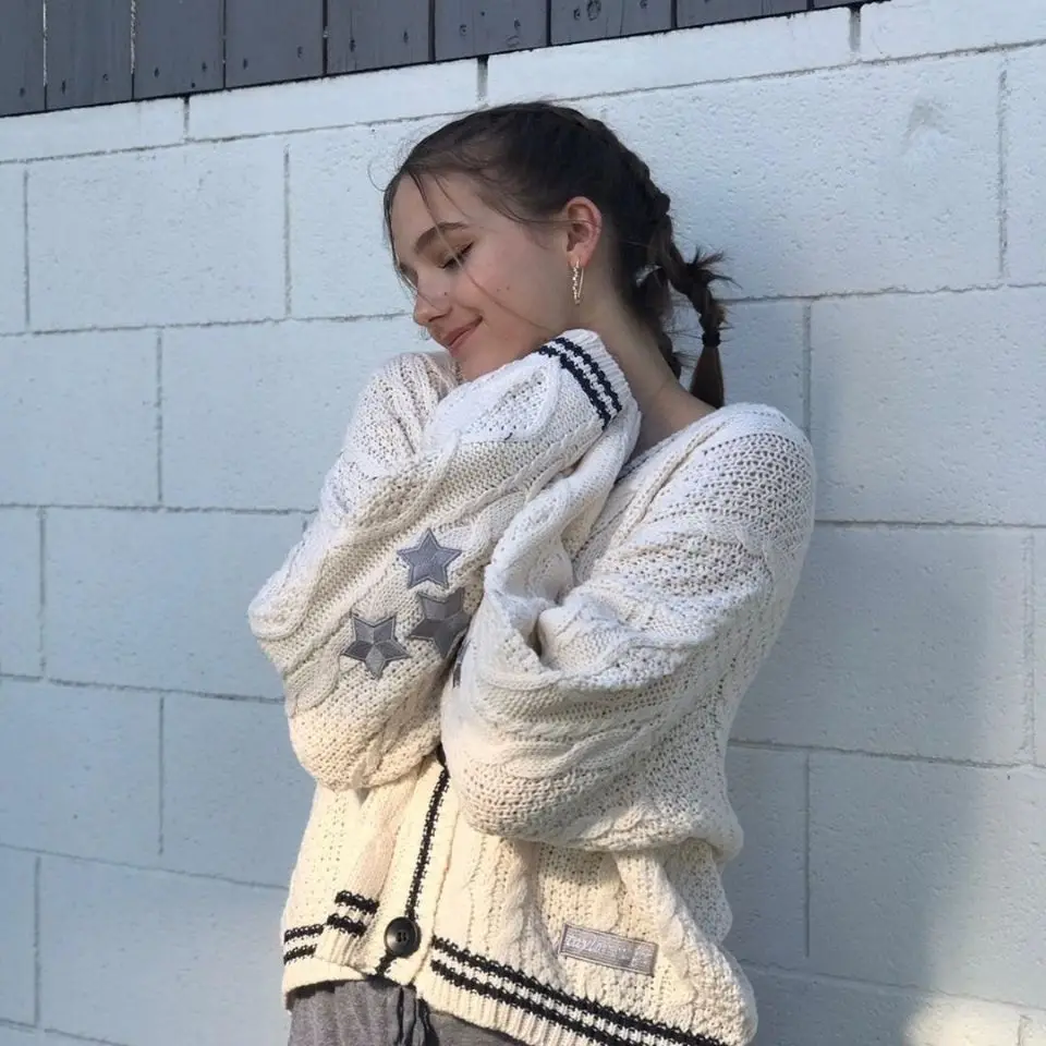 

Повседневный свободный свитер Neploe, кардиган, женские однобортные вязаные кардиганы с длинным рукавом, женское вязаное пальто со звездами y2k